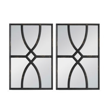 Tio Mirror Set | 24" | Fir Wood | Geometric Overlay | Black