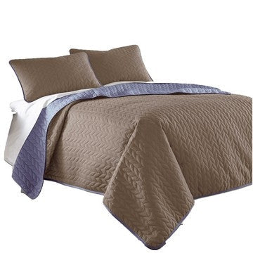 Eva 3 Piece King Microfiber Reversible Coverlet Set, Quilted, Blue, Brown By Casagear Home