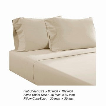 Ivy 4 Piece Queen Size Cotton Ultra Soft Bed Sheet Set Prewashed Cream By Casagear Home BM285637