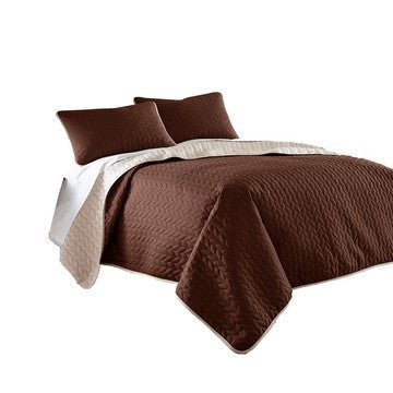 Eva Coverlet Set | 3 Piece Queen | Reversible Microfiber | Brown Ivory