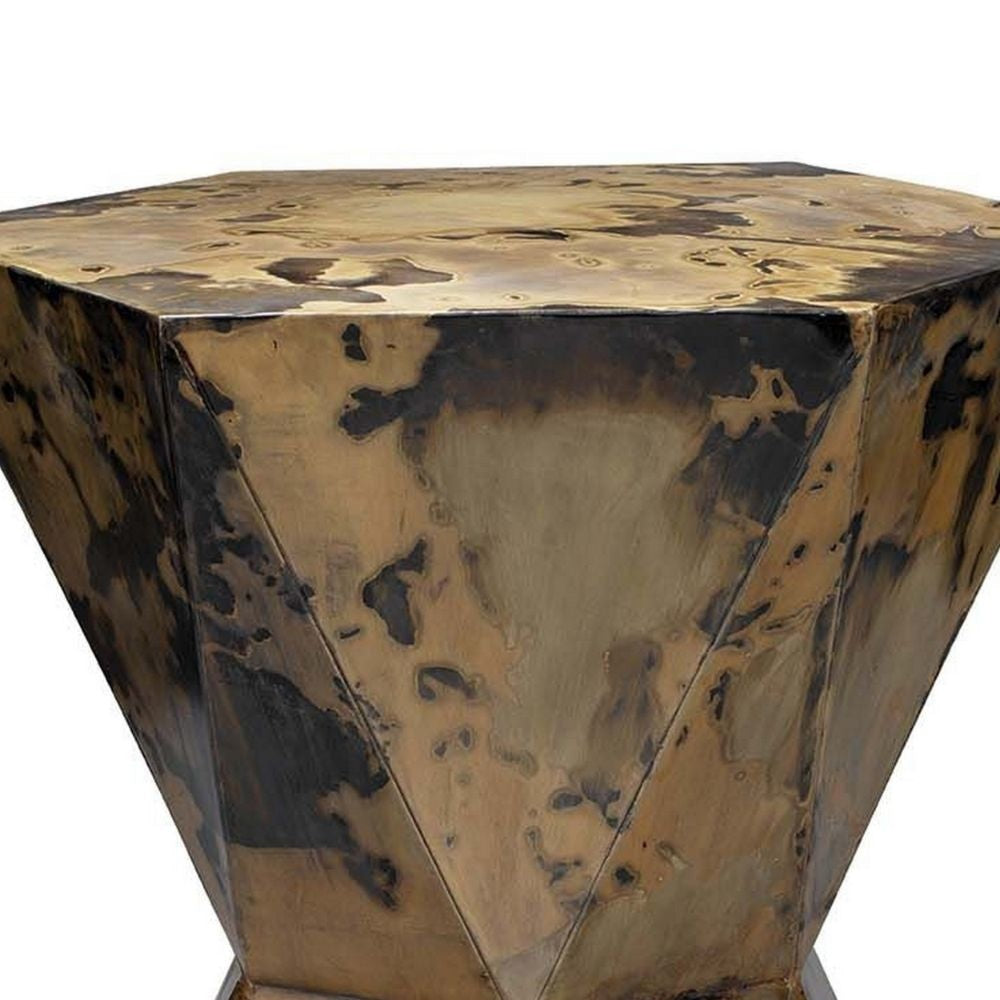 19 Inch Modern Side End Table Hourglass Shape Iron Patina Finish Gold By Casagear Home BM285683