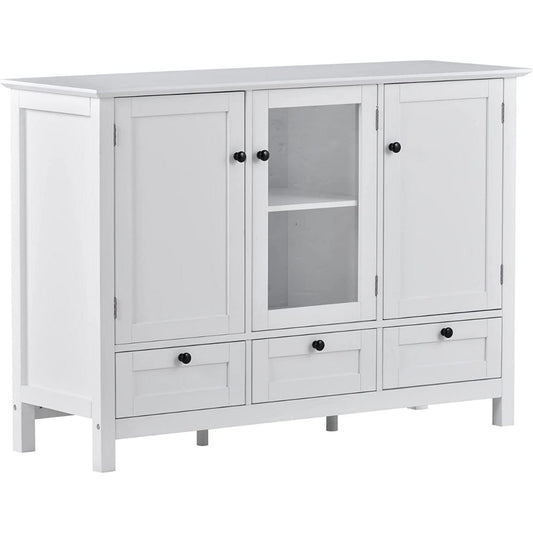 Miko 45 Inch Wood Accent Buffet Cabinet, 3 Doors and Drawers, White Finish By Casagear Home