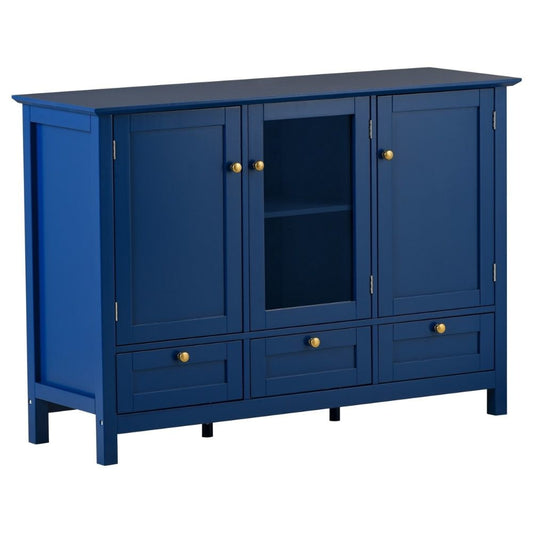 Miko 45 Inch Wood Accent Buffet Cabinet, 3 Doors and Drawers, Blue Finish By Casagear Home