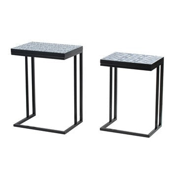 22, 24 Inch Nesting End Tables, Set of 2, Blue And White Pattern Top By Casagear Home