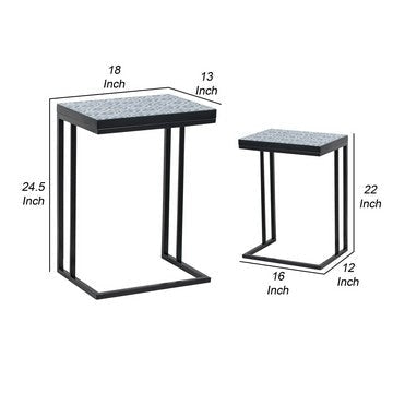 22 24 Inch Nesting End Tables Set of 2 Blue And White Pattern Top By Casagear Home BM286137