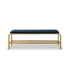 Kipp 55 Inch Shoe Rack Bench, Gold Metal Frame Shelf, Blue Velvet Seat By Casagear Home