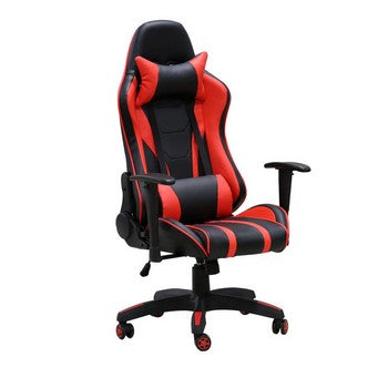 22 Inch Office Gaming Chair, Red, Black Faux Leather with Back Pillows By Casagear Home