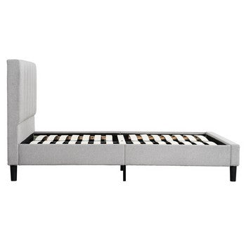 Heli Queen Bed Gray Linen Upholstered Frame Vertical Tufted Headboard By Casagear Home BM286435