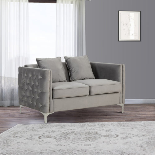 Zion Loveseat | 53" | Tufted | Nailhead Trim | Gray Velvet