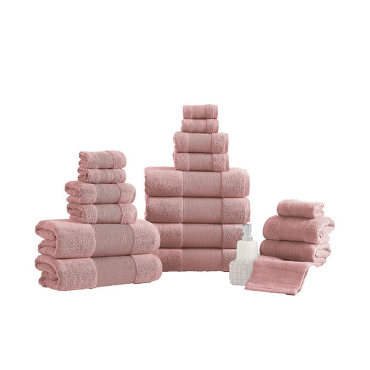 Lyra 18 Piece Ultra Soft Towel Set, Absorbent Textured Cotton Yarn, Pink By Casagear Home
