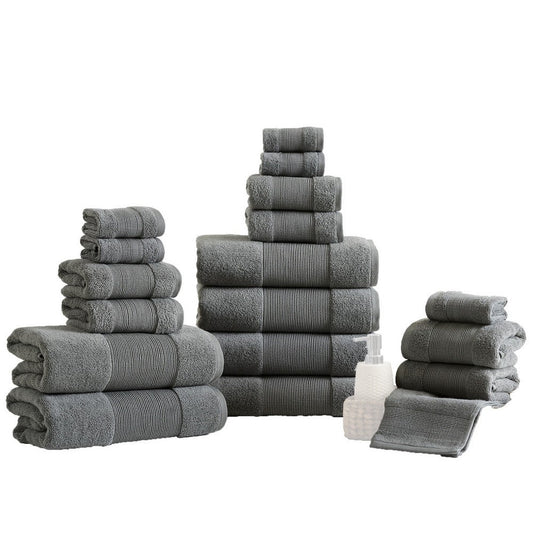 Lyra 18 Piece Ultra Soft Towel Set, Absorbent Textured Cotton, Charcoal By Casagear Home