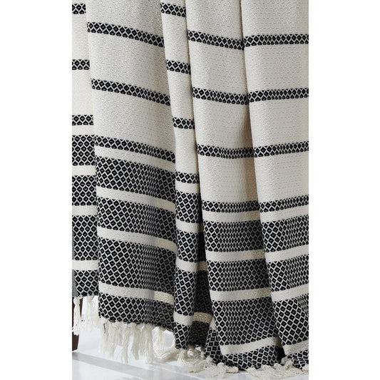 Ida 60 x 70 Throw Blanket with Knitted Cotton, Black and White Stripes By Casagear Home