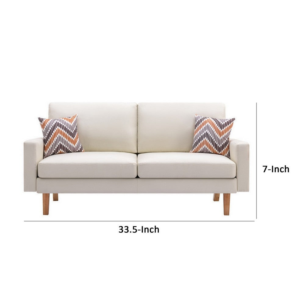 Gala Sofa Crisp Soft Beige Linen Fabric 2 Pillows Brown Solid Wood Frame By Casagear Home BM287570