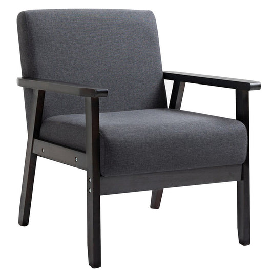 Colin 26 Inch Modern Chair, Padded Cushions, Wood Arms and Legs, Dark Gray By Casagear Home