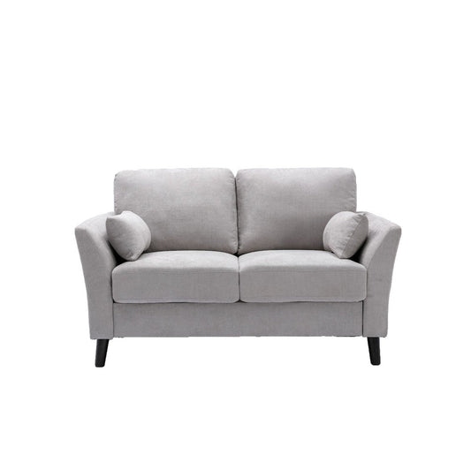 Otto 57 Inch Loveseat, Throw Pillows, Padded Cushions, Gray Velvet Fabric By Casagear Home