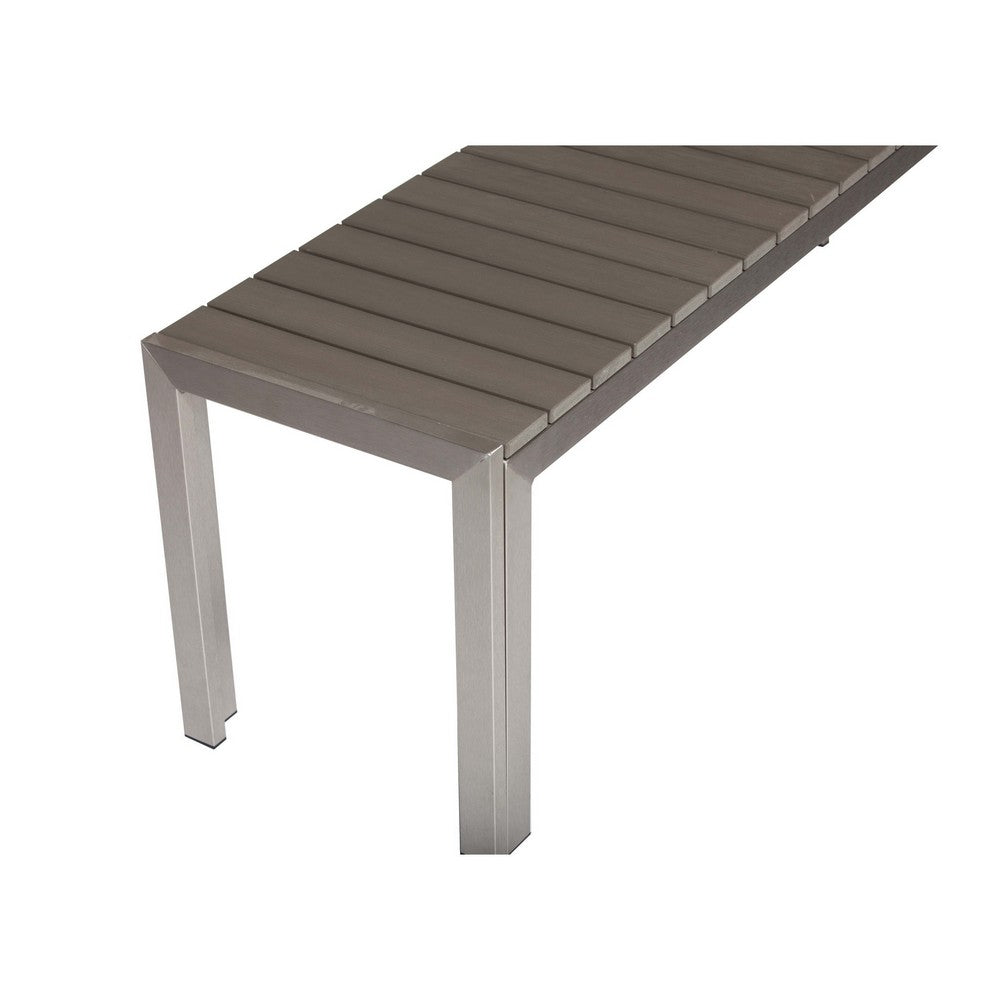 Theo 53 Inch Outdoor Bench Gray Aluminum Frame Plank Style Seat Surface By Casagear Home BM287726