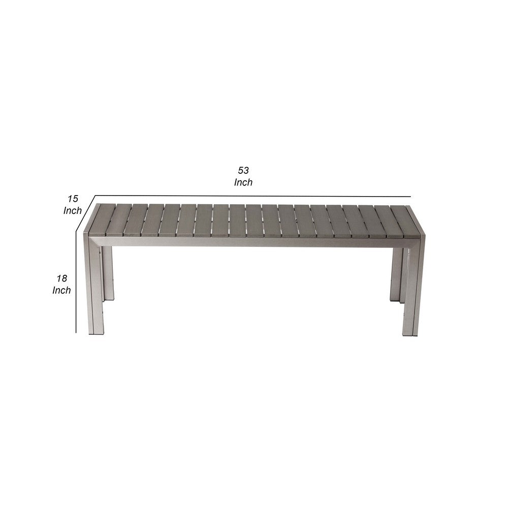 Theo 53 Inch Outdoor Bench Gray Aluminum Frame Plank Style Seat Surface By Casagear Home BM287726