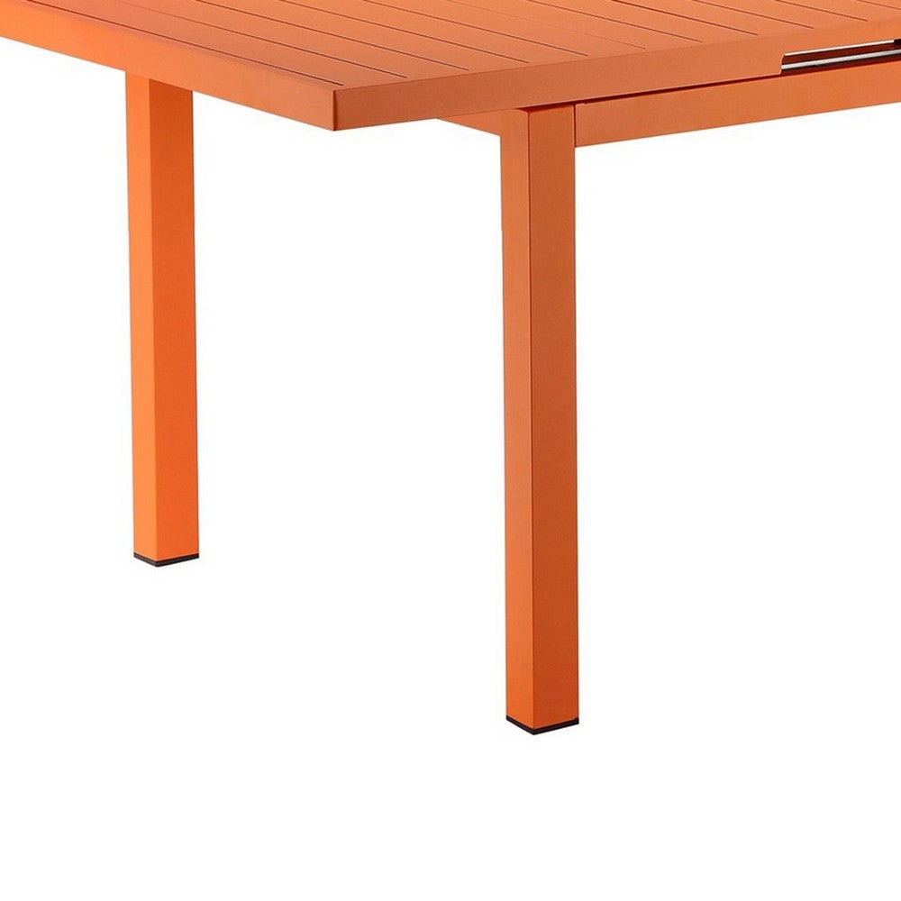 Meta 95 Inch Extendable Dining Table Orange Aluminum Frame Plank Top By Casagear Home BM287738
