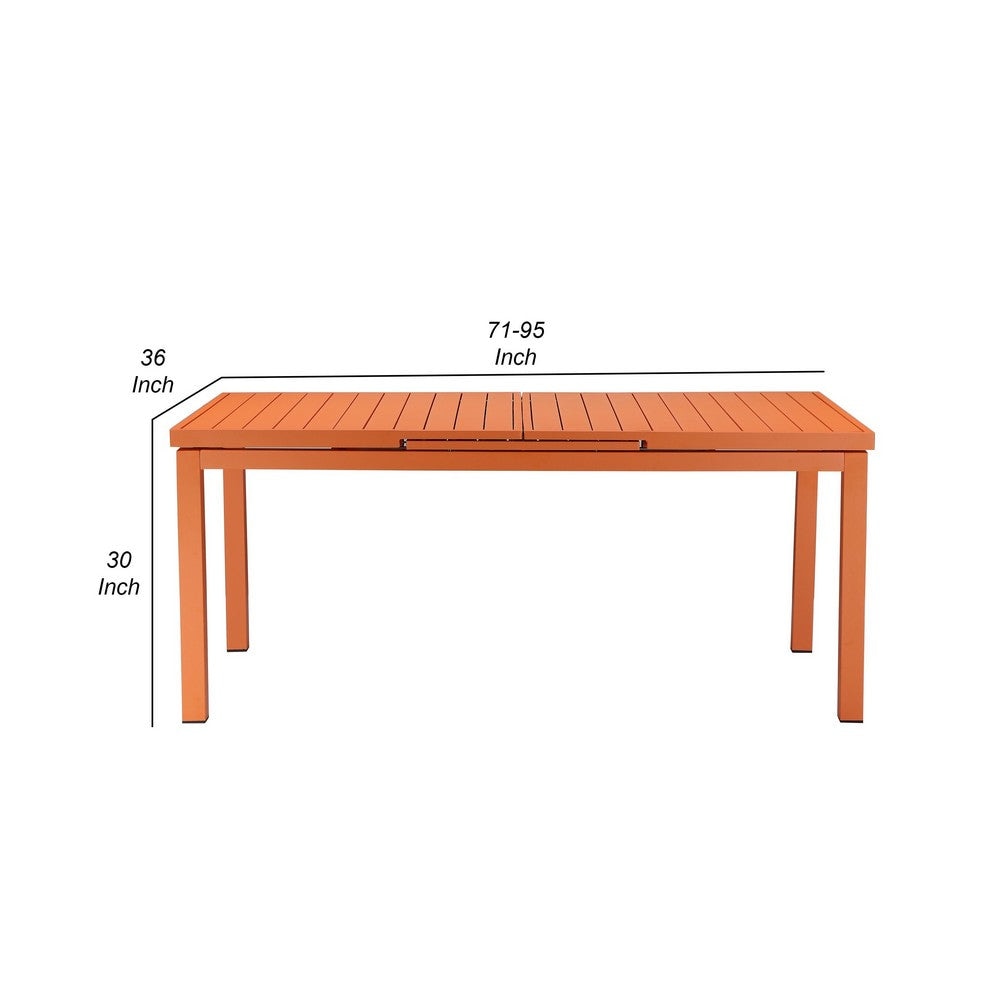 Meta 95 Inch Extendable Dining Table Orange Aluminum Frame Plank Top By Casagear Home BM287738