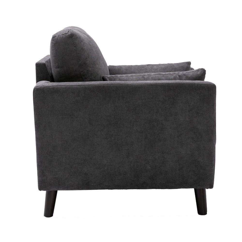 Otto 37 Inch Armchair Throw Pillows Cushioned Dark Gray Velvet Fabric By Casagear Home BM287969