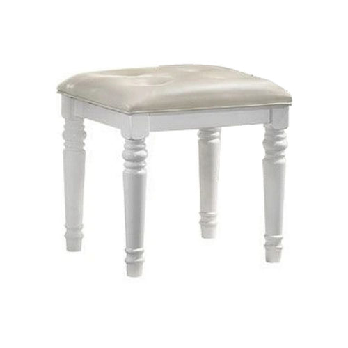 Kya Vanity Stool | Tufted Faux Leather Seat | 20" | Glam Ivory