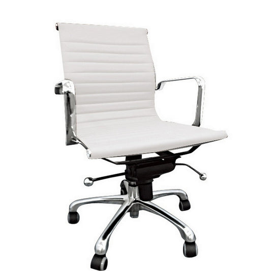 Elle 20 Inch Back Swivel Office Chair with Wheels, Tufted White and Chrome Casagear Home