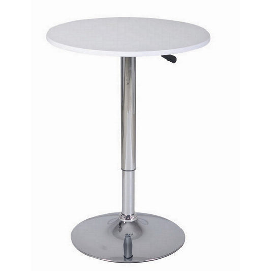 34-44 Inch Classic Bar Table, Adjustable Height Stainless Steel Base, White By Casagear Home