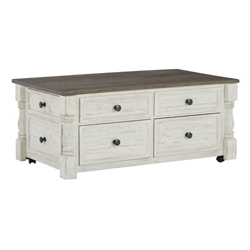 Lift Top Coffee Table | 46" | Faux Drawer Front | White Brown