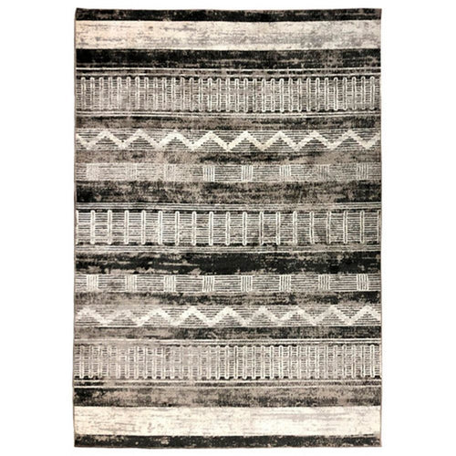 Chia Area Rug | 5 x 7 | Tribal Design | Cream & Black Polyester