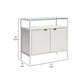 Deni 32 Inch Small Sideboard Bookcase One Shelf and 2 Doors Classic White By Casagear Home BM294052