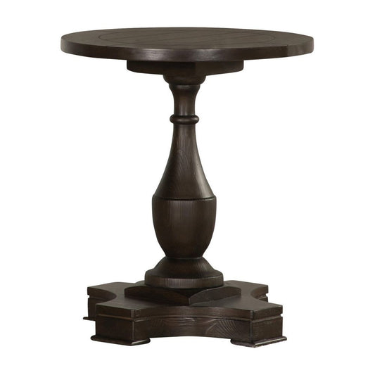 Aria 24 Inch Side End Table, Round Plank Top, Turned Pedestal, Dark Brown By Casagear Home