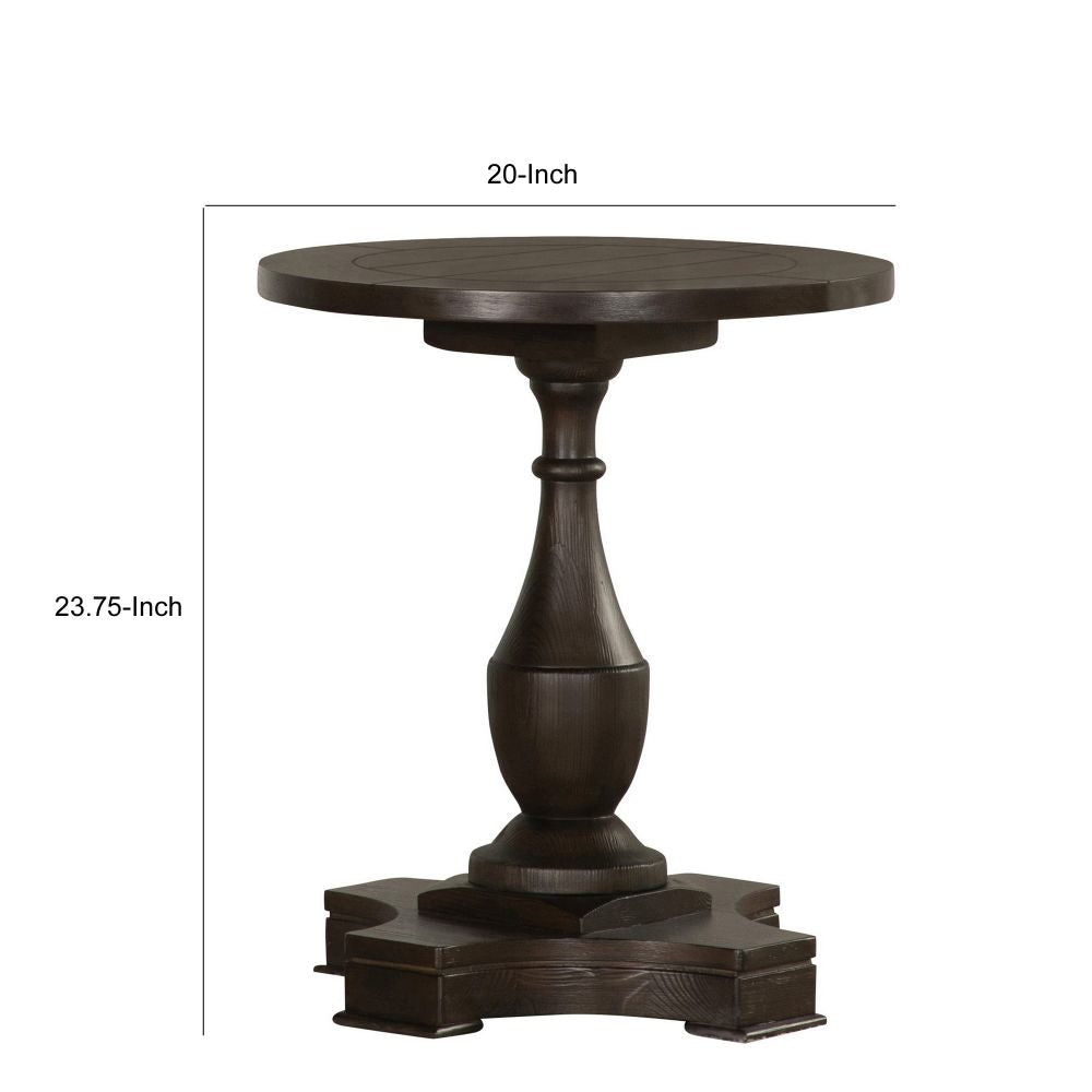 Aria 24 Inch Side End Table Round Plank Top Turned Pedestal Dark Brown By Casagear Home BM294184