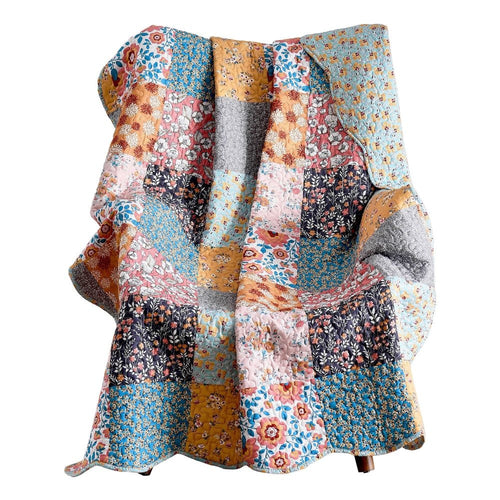 Turin Throw Blanket | 60" | Patchwork Floral | Microfiber | Multicolor