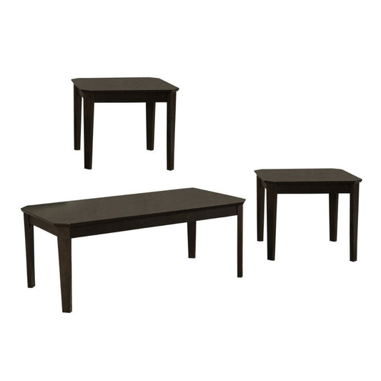 3 Piece Rectangular Coffee and Square End Table Set, Sleek Espresso Brown By Casagear Home