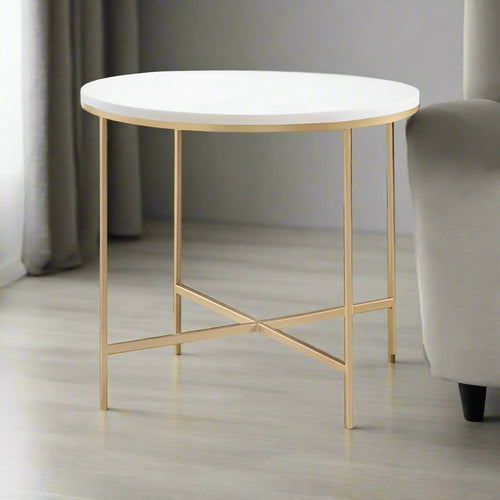 Side Table | 24" | Rounded Marble Top | Gold Metal Frame
