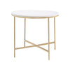 24 Inch Side End Table, Rounded Marble Surface, Sleek Gold Metal Frame By Casagear Home