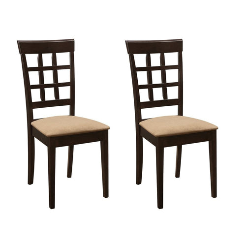Dining Chair Set of 2 | 17" | Lattice Back | Tan Fabric | Brown Wood