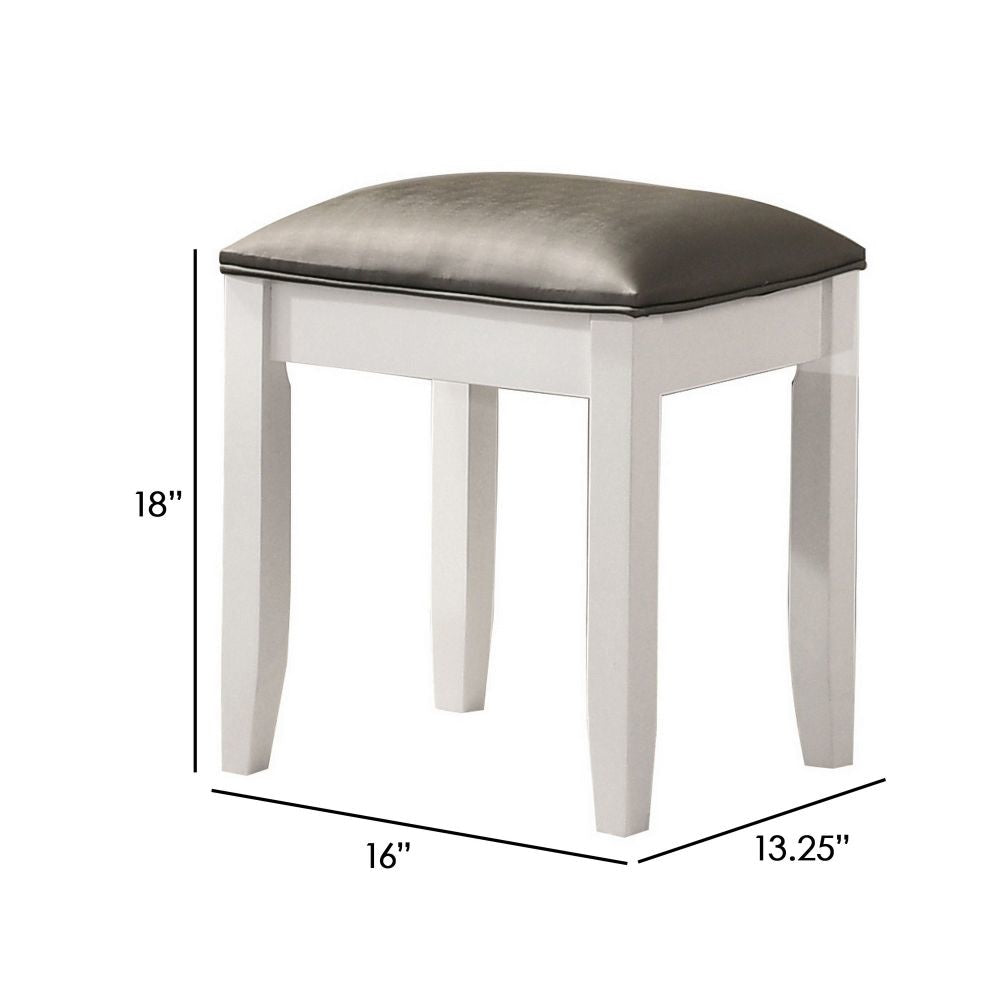 Felicity 16 Inch Upholstered Vanity Stool Padded Seat Glossy White By Casagear Home BM296795