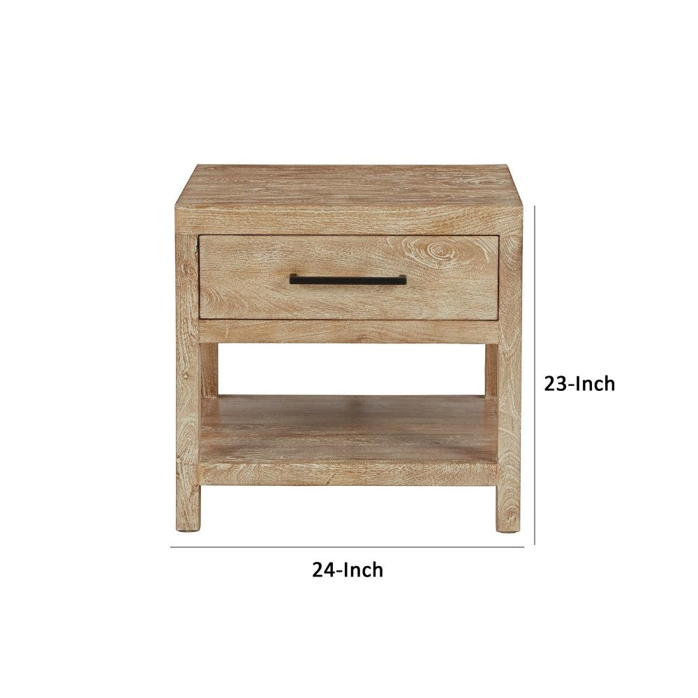 24 Inch Square Side End Table Brown Mango Wood Single Gliding Drawer By Casagear Home BM296986