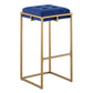 Dia 30 Inch Set of 2 Square Bar Stools, Blue Velvet Seat, Gold Metal Base By Casagear Home