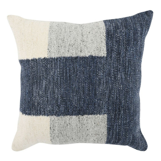 22 Inch Square Accent Throw Pillow, Color Block Pattern, Blue, Gray, White By Casagear Home