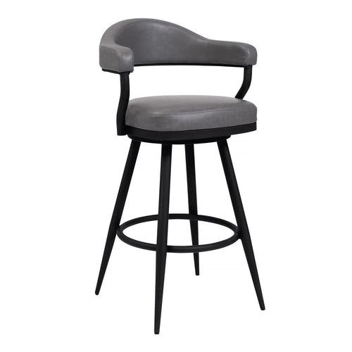 Knw Barstool Armchair | 30" | Swivel | Vintage Gray Faux Leather | Black