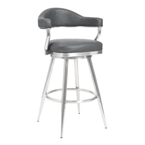 Knw Counter Stool Chair | 26" | Swivel | Vintage Gray Faux Leather | Chrome