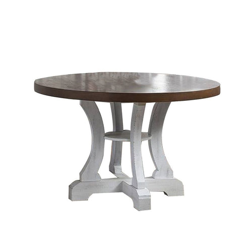 Neci Round Dining Table | 54" | White Pedestal | Distressed Brown