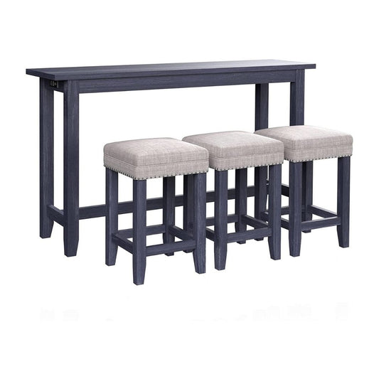 Eala 4 Piece Counter Height Table and Stool Set, Blue By Casagear Home