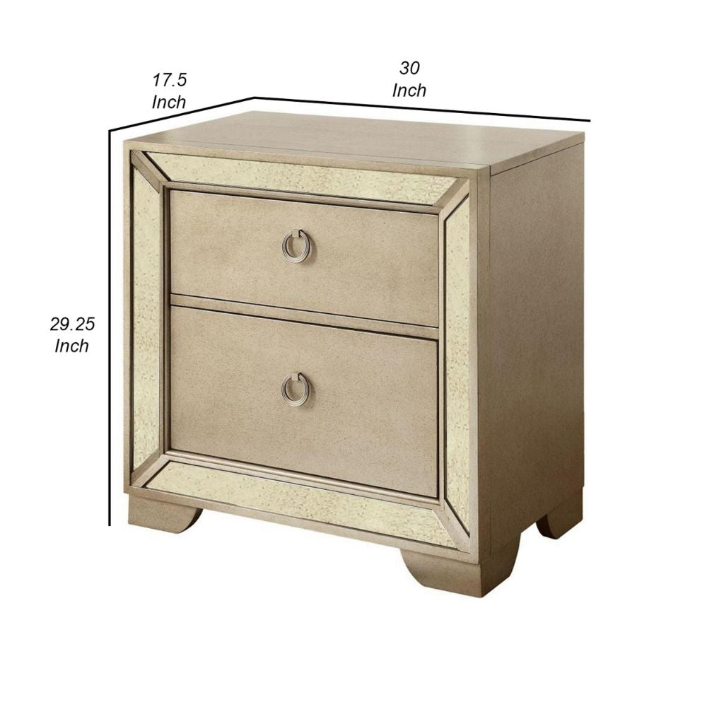 Leena 30 Nightstand Mirror Trim 2 Drawers Champagne Gold By Casagear Home BM300705