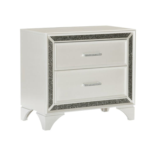 Oro 30" Nightstand, 2 Drawers, Chrome, Silver Trim, White By Casagear Home