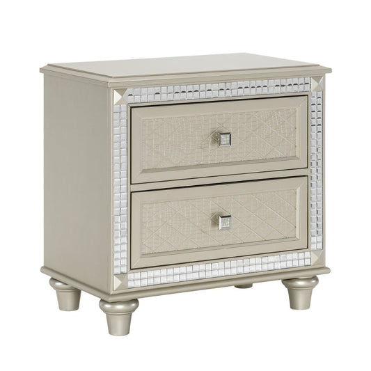 Juhi 29" Nightstand, Acrylic Crystal Accents, Silver Trim By Casagear Home
