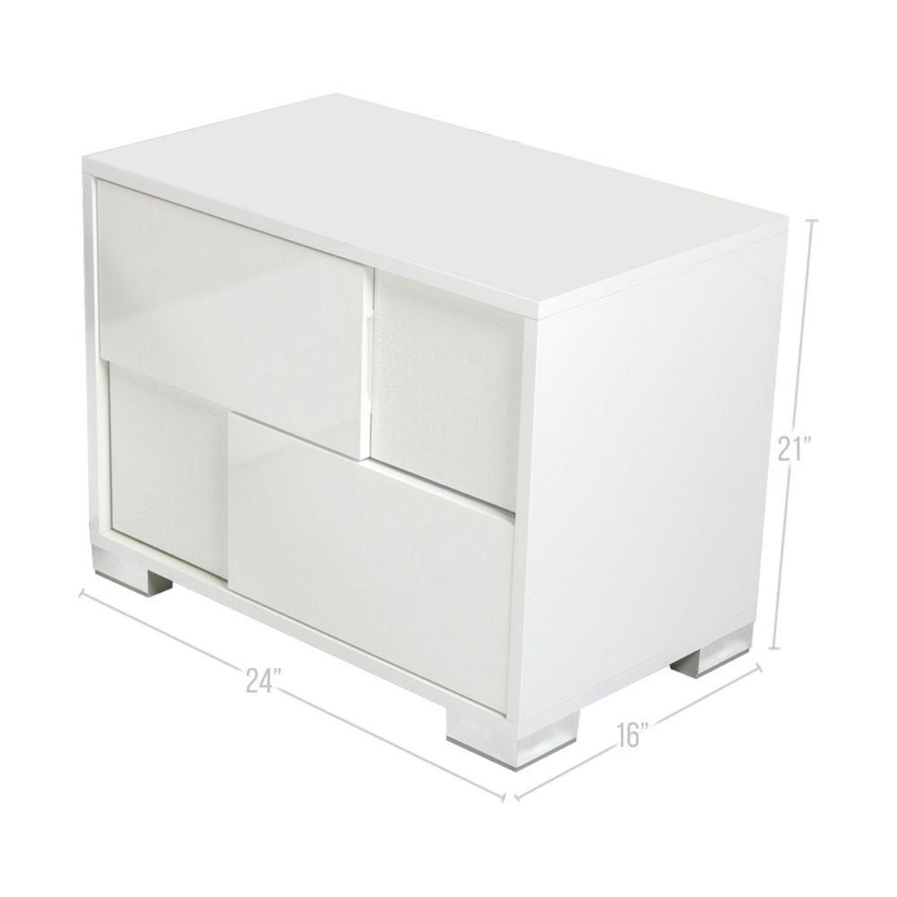 Cid Mina 24 Nightstand 2 Drawers Lacquer Finish White By Casagear Home BM301303