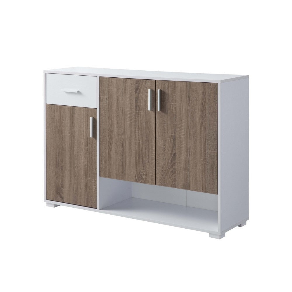 47 Inch 3 Door Cabinet Console Single Drawer Metal Handles White Taupe By Casagear Home BM301560